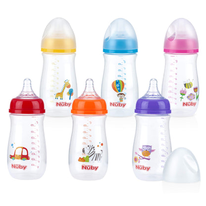 Nuby Wide Neck Bottle with Anti-Colic Air System, Colors/Prints May Vary, 1 Pack of 1 Bottle