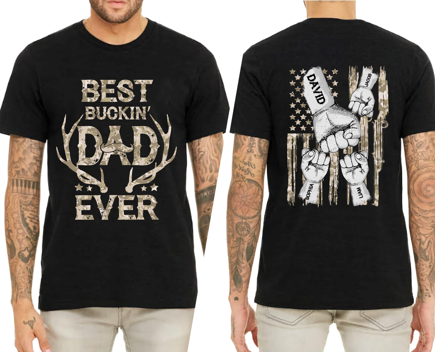 Personalized Fathers Day Shirts for Dad, Grandpa Shirt with Grandkids Names, Gifts for Dad Hunting Fishing