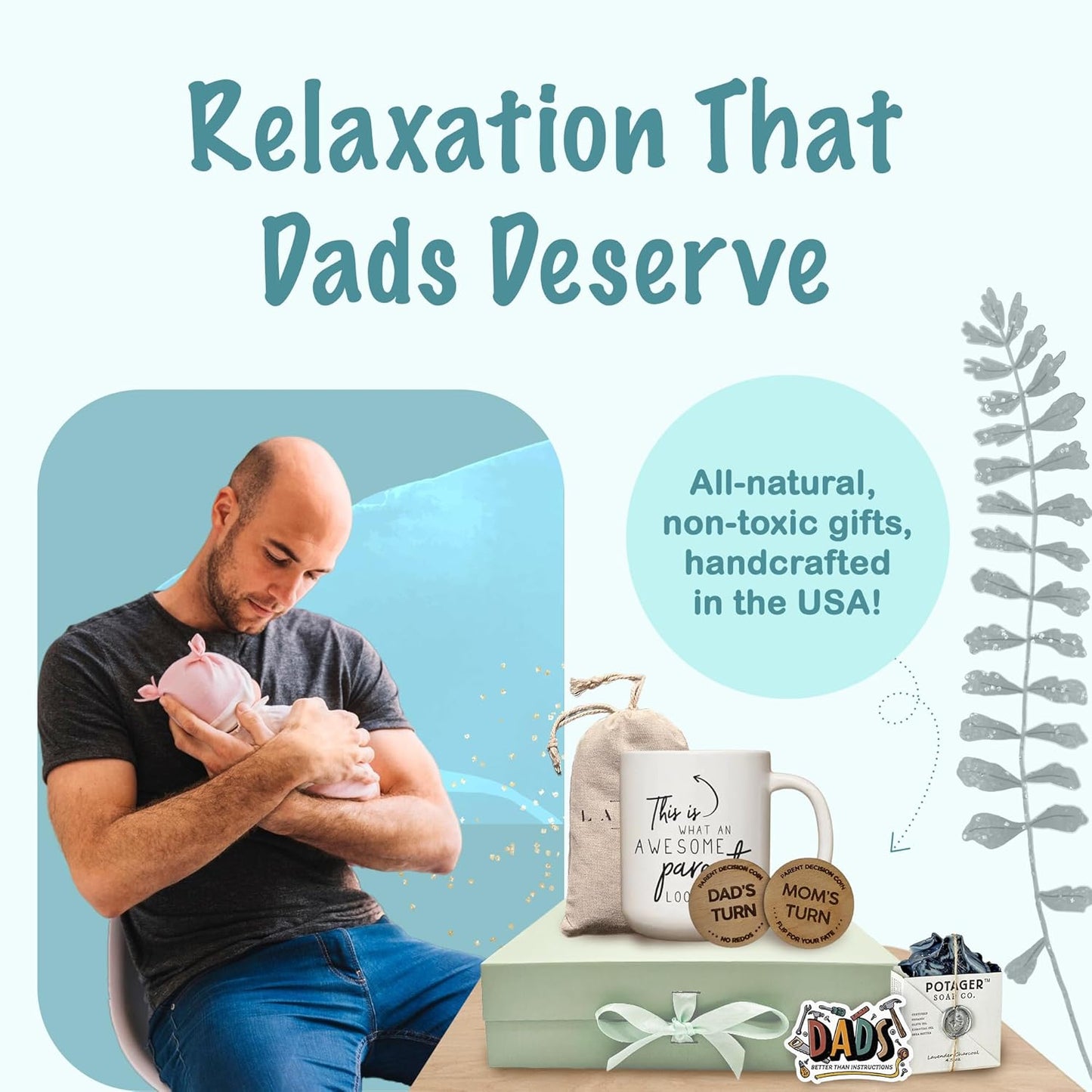 The Wrapped Company - New Dad Gift Basket - 10 Pcs Premium-Quality, All-Natural - Deluxe Present for Newborn Baby - New Father Gift Box
