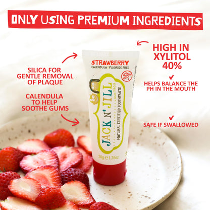 Jack N' Jill Natural Toothpaste for Baby and Infants - Fluoride Free Training Toothpaste, 40% Xylitol, BPA Free - Strawberry, 1.76 oz (Pack of 1)