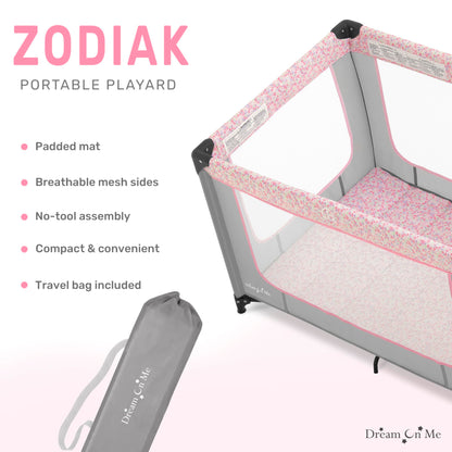 Dream On Me Zodiak Portable Playard in Navy, Lightweight, Packable and Easy Setup Baby Playard, Breathable Mesh Sides and Soft Fabric - Comes with a Removable Padded Mat
