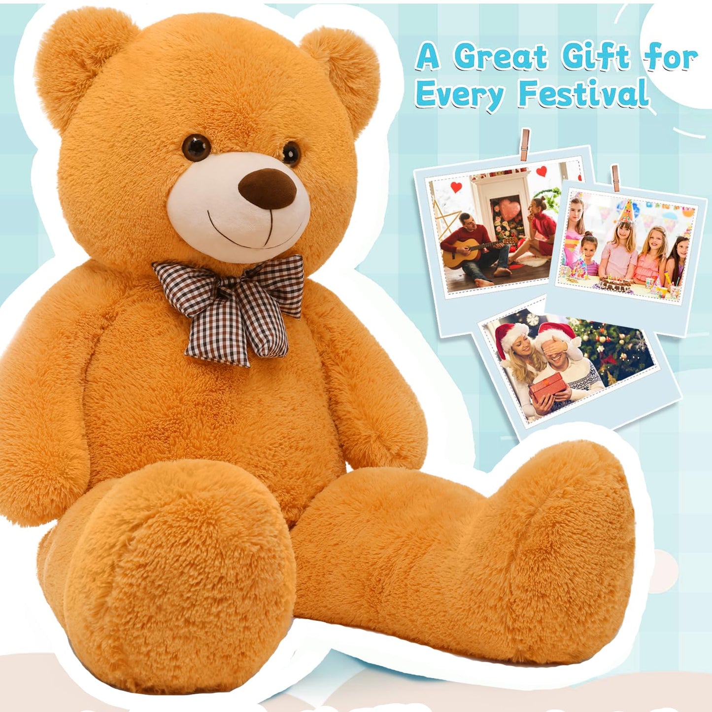 51 inch Big Teddy Bear Cute Giant Stuffed Animals Soft Plush Toy for Girlfriend Kids for Birthday Christmas Valentine's Day