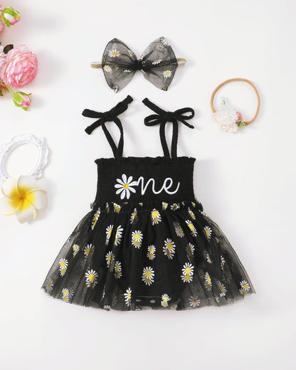 Renotemy Baby Girl Tulle Dress Sleeveless Romper Smocked Halter 1st Birthday Clothes Cake Smash Outfits with Flower Headband