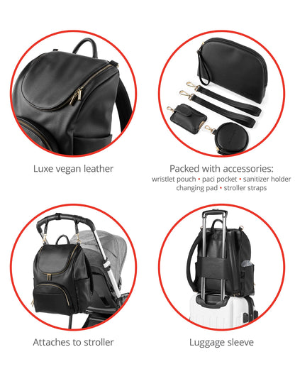 Skip Hop Diaper Bag Backpack: Evermore, Multi-Function Baby Travel Bag 6 in 1, Black