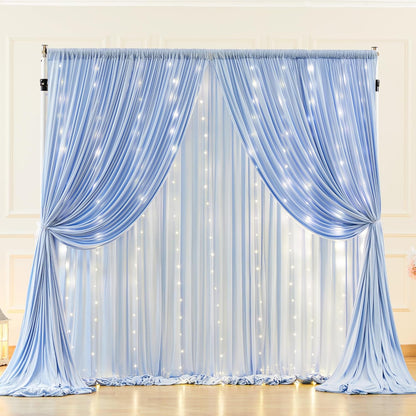 10x10ft Pink Backdrop Curtain with Lights String for Parties Wedding Wrinkle Free Soft Curtains Photo Backdrop Drapes for Girls Birthday Baby Shower Background Decorations 5x10ft, 2 Panels