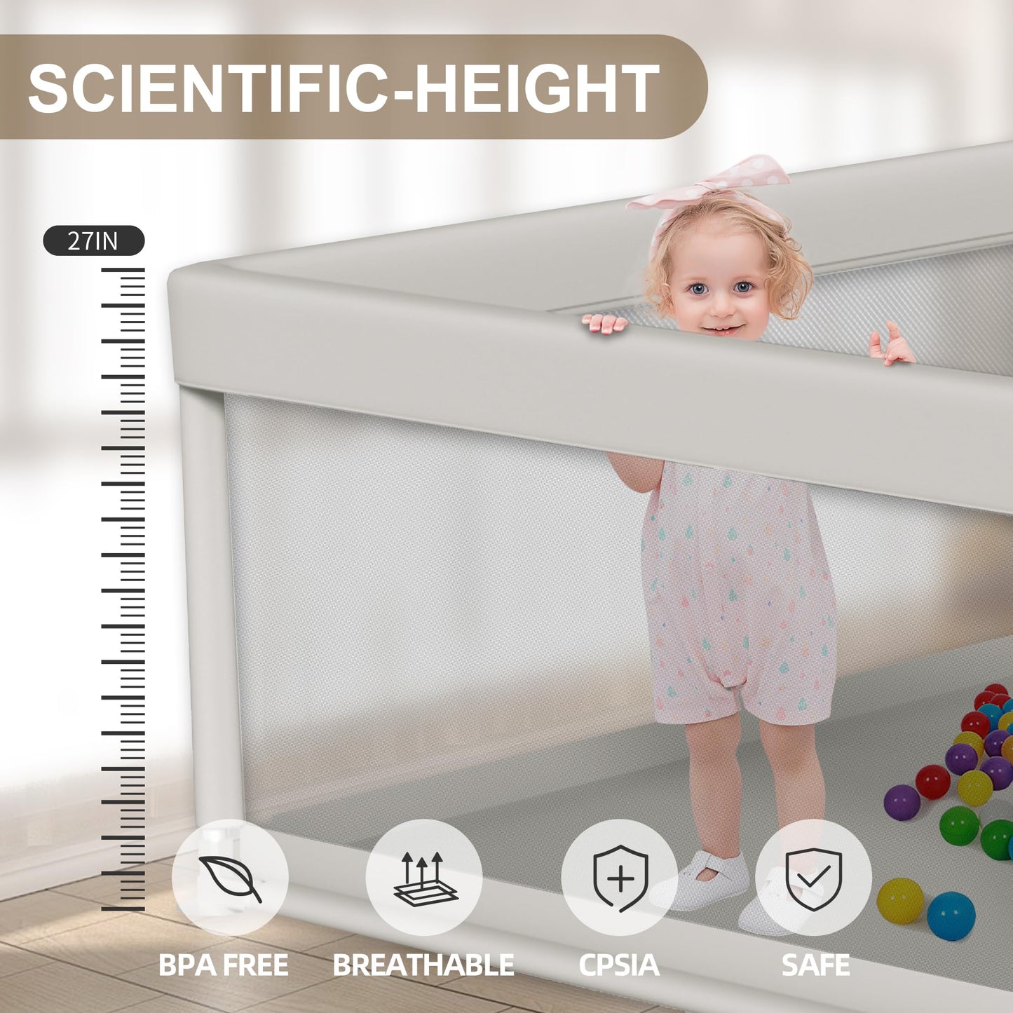 Baby Playpen 50x50 Inch, Play Pens for Babies and Toddlers Baby Fence Baby Play Yards for Indoor & Outdoor with Breathable Mesh Anti-Fall Playpen