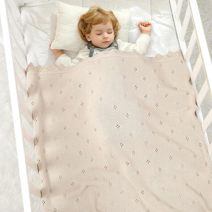 mimixiong Cotton Baby Blanket Knitted Crochet Receiving Crib Nursery Swaddling Blankets for Newborn Baby Boy Girl Off White 30x40 Inch