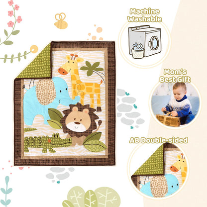 Wowelife Safari Crib Bedding Set, 3 Piece Safari Baby Bedding Set Brown, Premium Baby Crib Bed Set, Breathable and Soft for Baby Boy and Girl