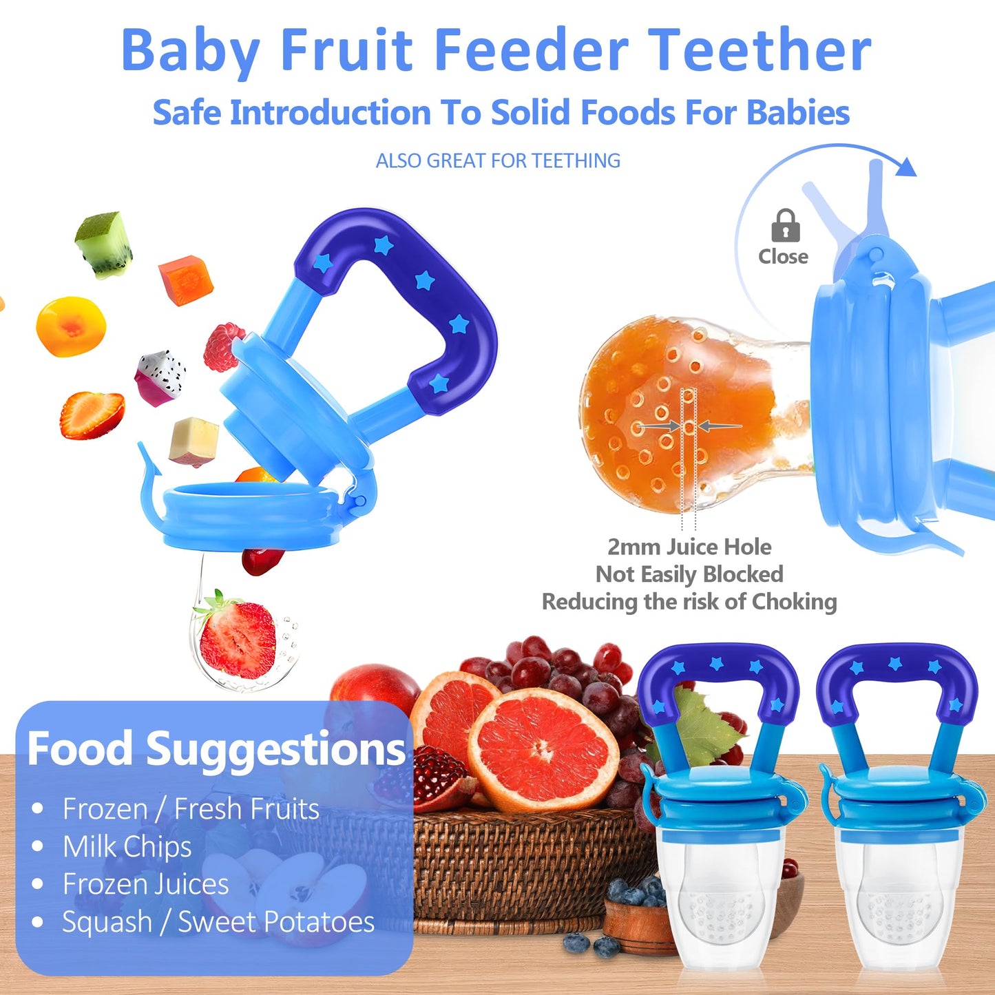 WAJIAYON Baby Fruit Feeder Pacifier | Infant Food Feeder Pacifier & Food Dispensing Spoon | Mesh Fresh Fruit Teethers for Babies | Silicone Feeder Baby Shower Gifts for Boys and Girls (Pink)