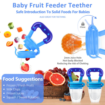 WAJIAYON Baby Fruit Feeder Pacifier | Infant Food Feeder Pacifier & Food Dispensing Spoon | Mesh Fresh Fruit Teethers for Babies | Silicone Feeder Baby Shower Gifts for Boys and Girls (Pink)