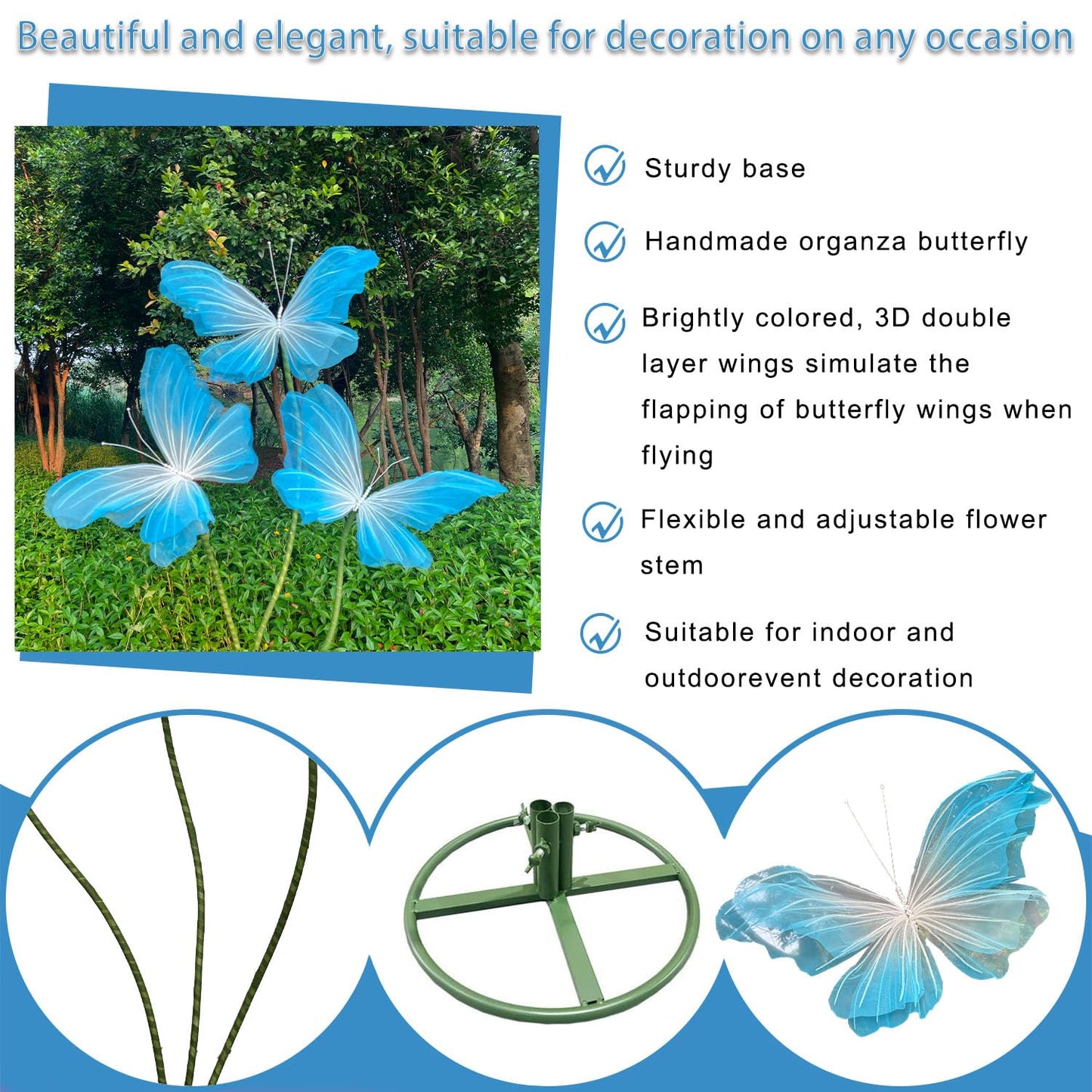 3Pcs Giant Silk Butterfly Decorations, Large Butterflys Decoration with Standing Base, for Wedding Ceremony Birthday Party Baby Shower Church Backdrop Decoration Home Decor (Pink)