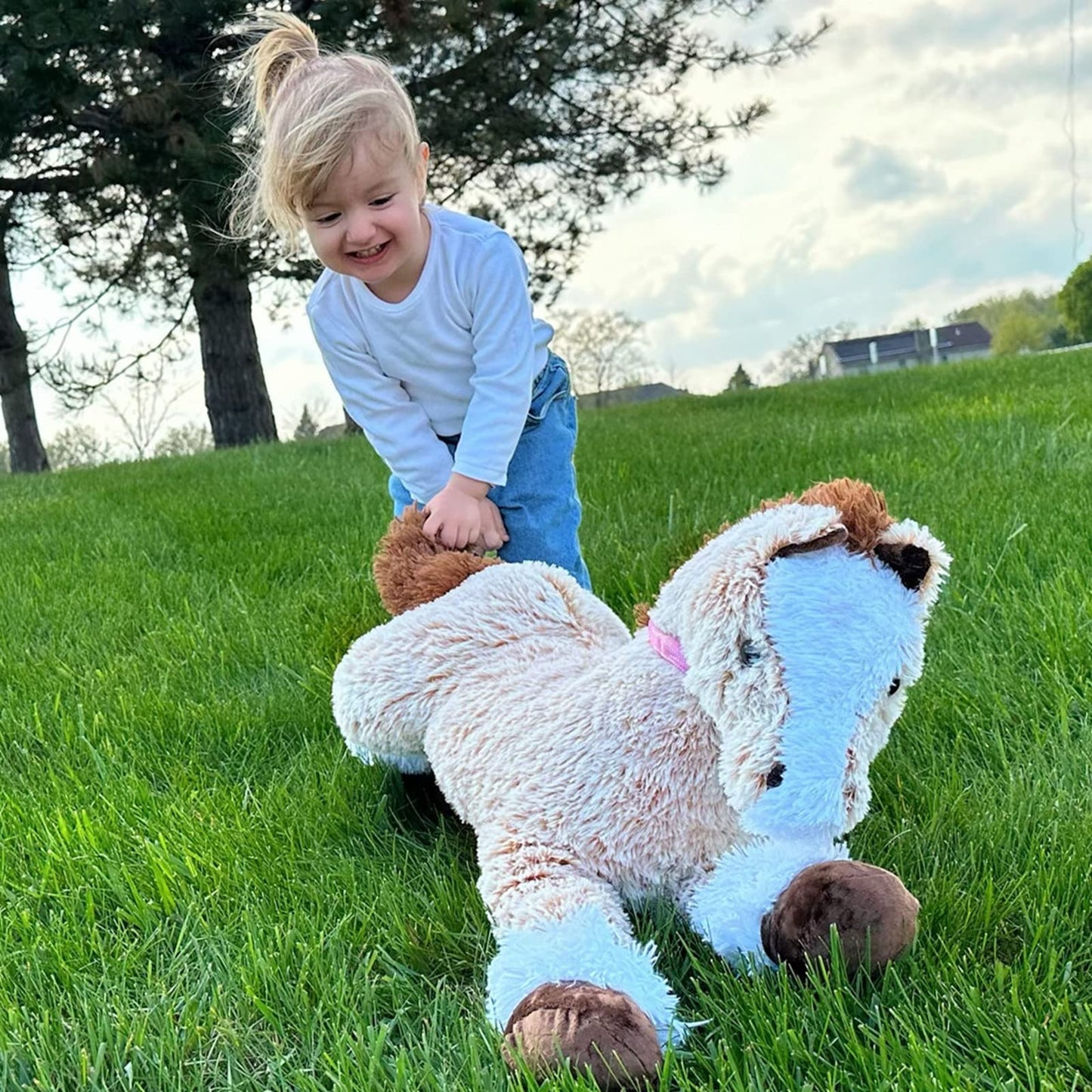 Tezituor Giant Stuffed Animal, 4ft Large Brown Pony Plush Toy, 47 inch Horse Plush Pillow Gift for Boys Girls