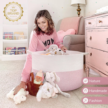 INDRESSME XXXLarge Cotton Rope Basket 21.7" x 21.7" x 13.8" Woven Baby Laundry Blanket Basket Toy Baskets with Handle Storage Comforter Cushions Thread Laundry Hamper