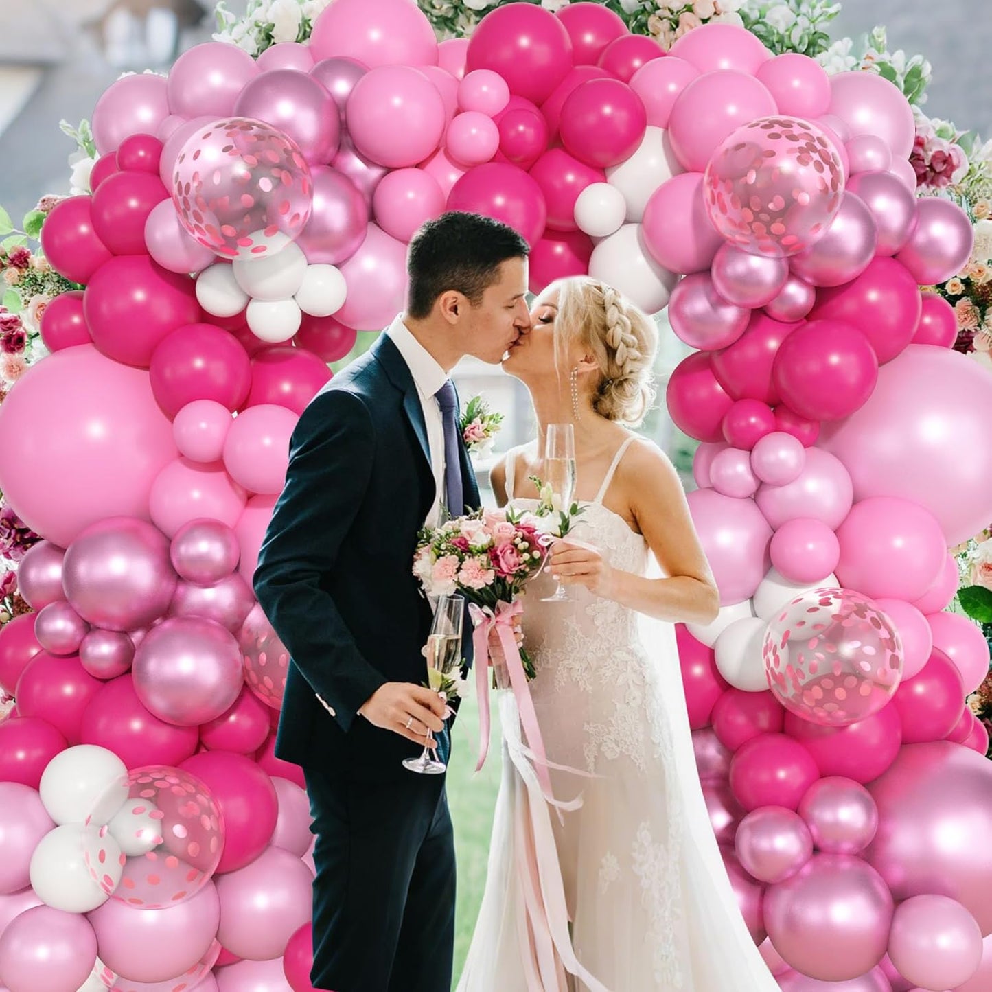 Ouddy Life 157 Pcs Boho Dusty Pink Balloons Arch Garland Kit, Blush Neutral Pink Sand White Metallic Gold Different Size Balloon for Girls Baby Shower Birthday Wedding Gender Reveal Party Decorations