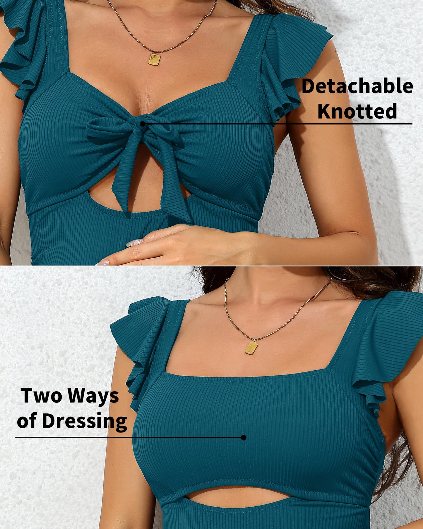 Charmo Ruffle Maternity Bathing Suits for Women Ribbed Tie Knot Maternity Swimsuit Cutout Ruched Pregnancy Swimwear