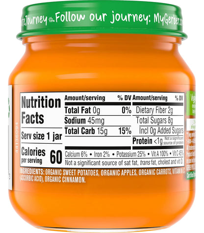 Gerber Organic for Baby 2nd Foods Veggie Power Baby Food Jar (Sweet Potato Apple Carrot & Cinnamon, Pack of 6)