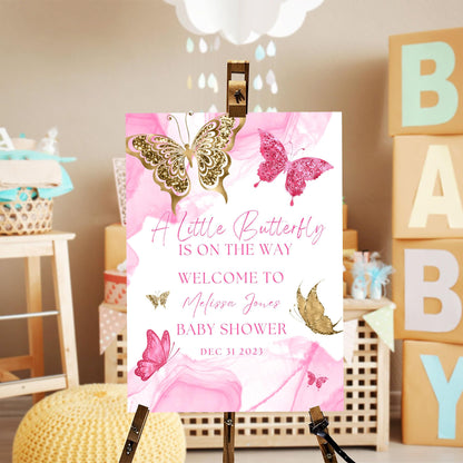Personalized A Little Snowflake Is On The Way Welcome Sign, Pink, Girl, Winter Baby Shower Canvas