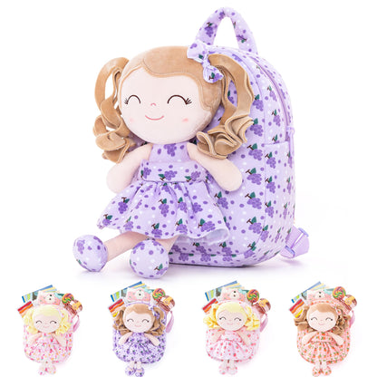 Gloveleya Toddler Backpack Baby Ballerina Girl Gifts Plush Curly Hair Ballet Backpack - Black Blonde 9 inches