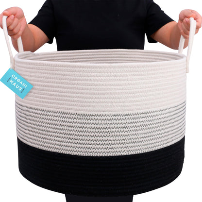 OrganiHaus Large Blanket Basket for Living Room 20x13, Rainbow Rope Basket for Classroom Organization, Toy Storage Basket, Woven Kids Laundry Basket, Baby Toy Box, Cute Storage Basket, Nursery Hamper