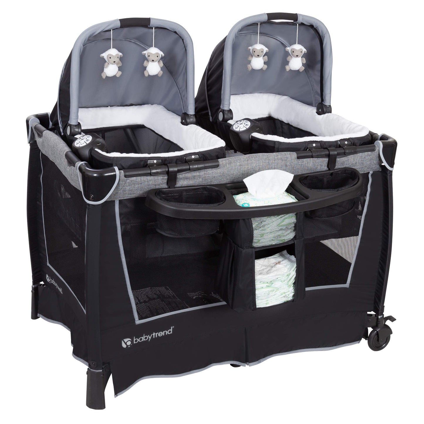 Baby Trend Lil’ Snooze™ Deluxe III Nursery Center® Playard for Twins, Cozy Grey
