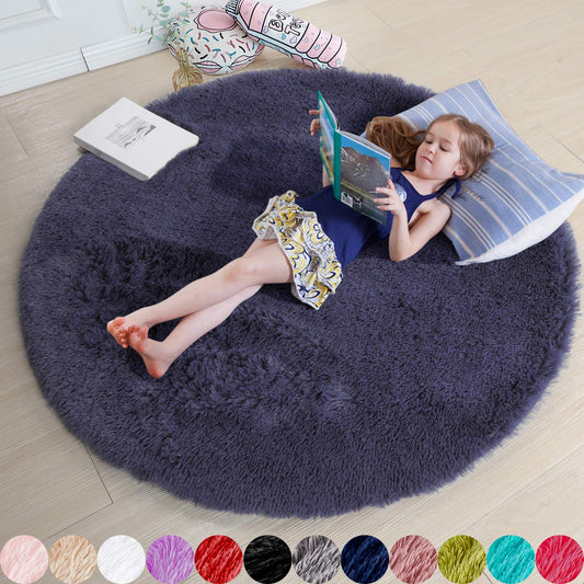 Pink Round Area Rugs 6Ft for Bedroom Living Room, Big Fluffy Shag Circle Rug for Kids Playroom, Cute Preppy Room Decor for Teen Girls, Cozy Fuzzy Furry Plush Carpets for Baby Nursery, Dorm, Classroom