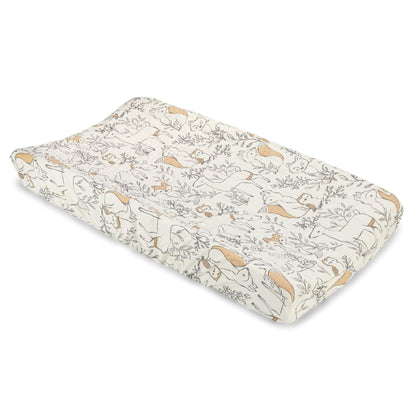 Crane Baby Quilted Changing Pad Cover with Animal Print, Breathable Cotton Sateen, Fits Standard 16”X32” Pads, Ocean Whale Blue