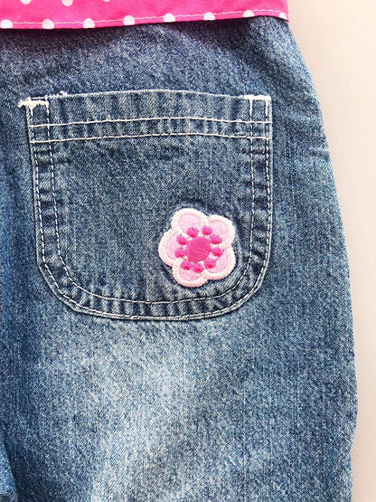 Peacolate 3months-3Years Baby Girls Denim Overalls Embroidery Bib Pants Jeans Jumpsuit