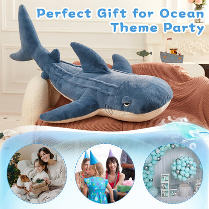 Tezituor 43.3 inch Giant Whale Stuffed Animal, Large Stuffed Whale Plush Ocean Toys, Hugging 4ft Soft Whale Plush Pillow for Girls Boys