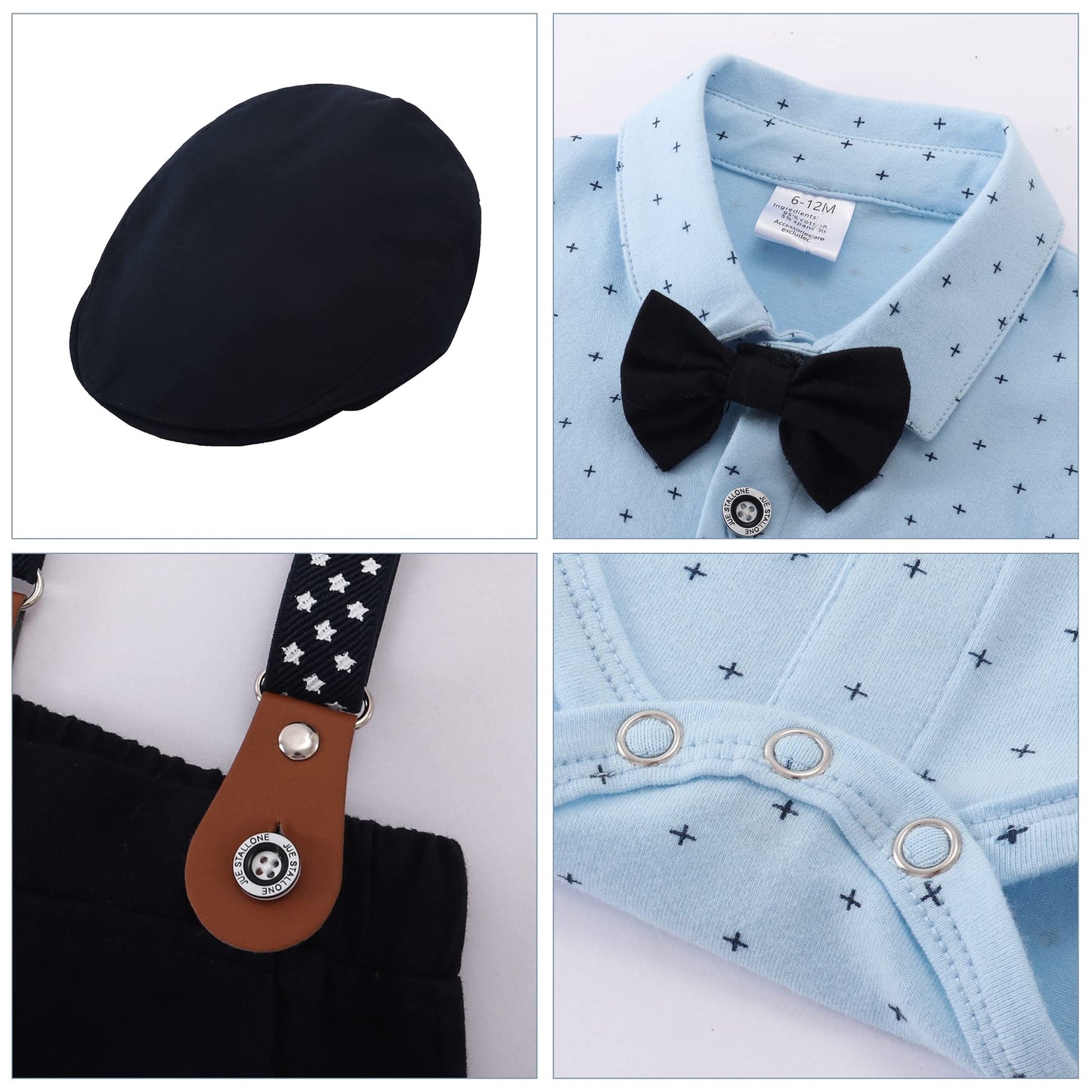 YALLET Baby Boy Clothes Suit Newborn Infant Gentleman Outfits, Formal Dress Shirt+Bowtie+Suspender Shorts Wedding Party Set