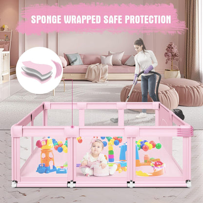 Baby Playpen 50x50 Inch, Play Pens for Babies and Toddlers Baby Fence Baby Play Yards for Indoor & Outdoor with Breathable Mesh Anti-Fall Playpen