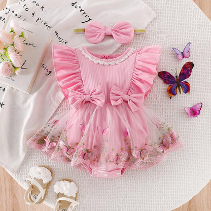 Baby Girl Clothes Newborn Summer Outfits Butterflies Embroidery Tulle Ruffle Sleeveless Infant Romper 0-18 Months