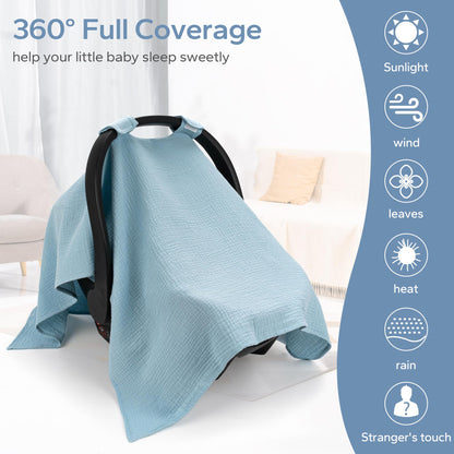 SERAPHY 100% Muslin Cotton Car Seat Covers for Babies, Universal Baby Car Seat Cover, Breathable Muslin Carseat Cover Canopies for Boys and Girls, Soft Infant Car Seat Cover for Summer — Rabbits