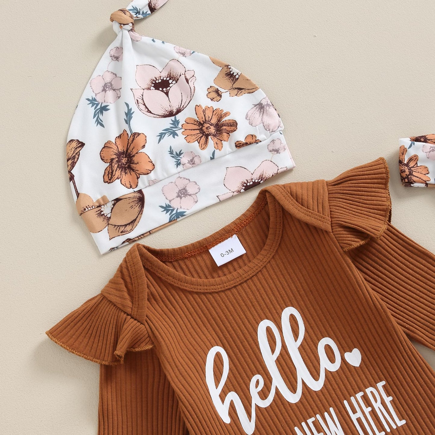 Hello World Newborn Outfit Baby Girl Going Home Outfit Ruffle Ribbed Romper Top Floral Pants Set Cute Summer Clothes
