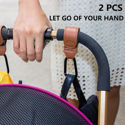 Baby Stroller Hooks Bag Hooks for Hanging Diaper Bags Multipurpose Hooks for Grocery Shopping Bags Premium Vegan Leather Pram Straps 2 Pcs (Green)