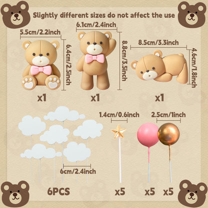 JeVenis Luxury Pink Bear Cake Decoration Baby Bear Baby Shower Cake Topper Bears Train Cake Decoration Baby Shower Birthday Cake Decoration