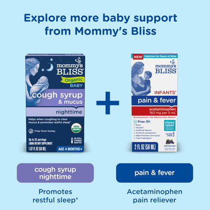 Mommy's Bliss Organic Baby Cough Syrup and Mucus + Immunity Support, Contains Organic Agave and Ivy Leaf, Made for Babies 4 month+, 1.67 Fluid Ounces