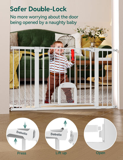 Babelio Upgraded Baby Gate with Cat Door, 29-43" Auto Close Durable Dog Gate for Stairs, Doorways and House, Easy Walk Thru Safety Gate with Pet Door Includes 4 Wall Cups, Black
