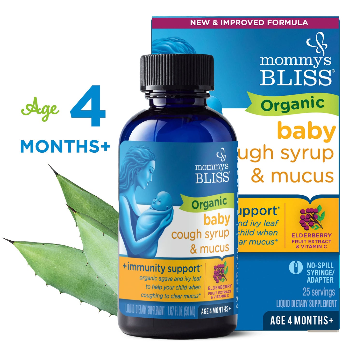 Mommy's Bliss Organic Baby Cough Syrup and Mucus + Immunity Support, Contains Organic Agave and Ivy Leaf, Made for Babies 4 month+, 1.67 Fluid Ounces