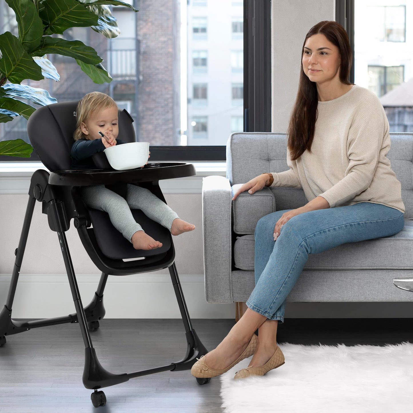 Delta Children Little Folks 2-in-1 SlimFold High Chair for Babies and Toddlers, Sage Green