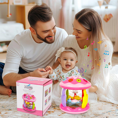 M SANMERSEN Baby Girl Toys 6-12 Months - Babies Ocean Rotating Projector Light Up Musical Toys for 12-18 Months Crawling Learning Tummy Time 1 2 Years Old Infant Boys Girls Gifts - Pink