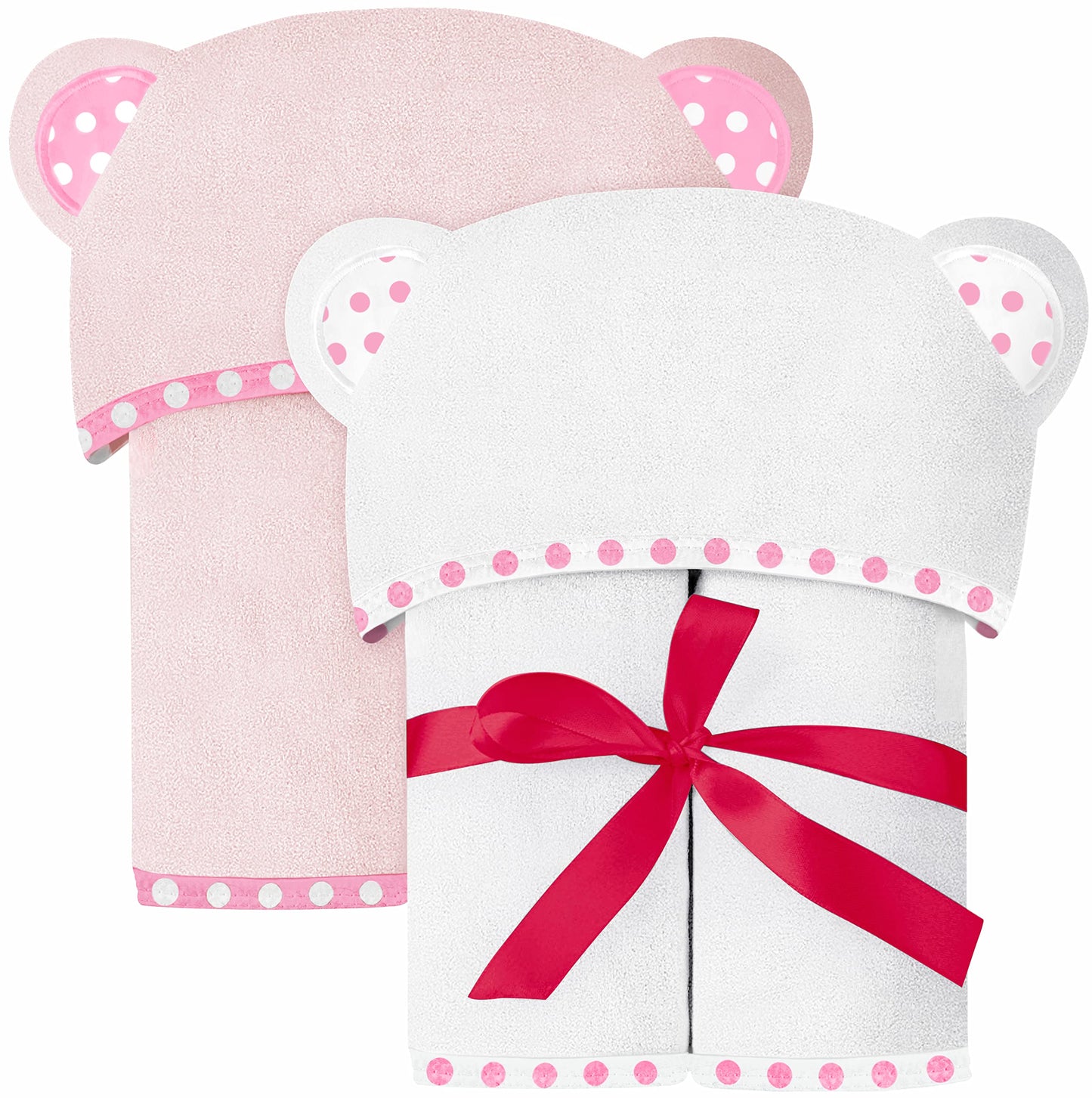 Set of 2 Hooded Baby Towels – White and Grey – Luxurious, Large and Super Absorbent – 30 x 30 Inch – Soft and Suitable for Infants, Toddlers and Kids – 400 GSM