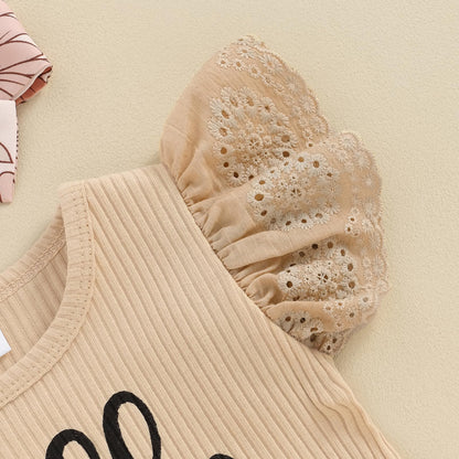 Hello World Newborn Outfit Baby Girl Going Home Outfit Ruffle Ribbed Romper Top Floral Pants Set Cute Summer Clothes