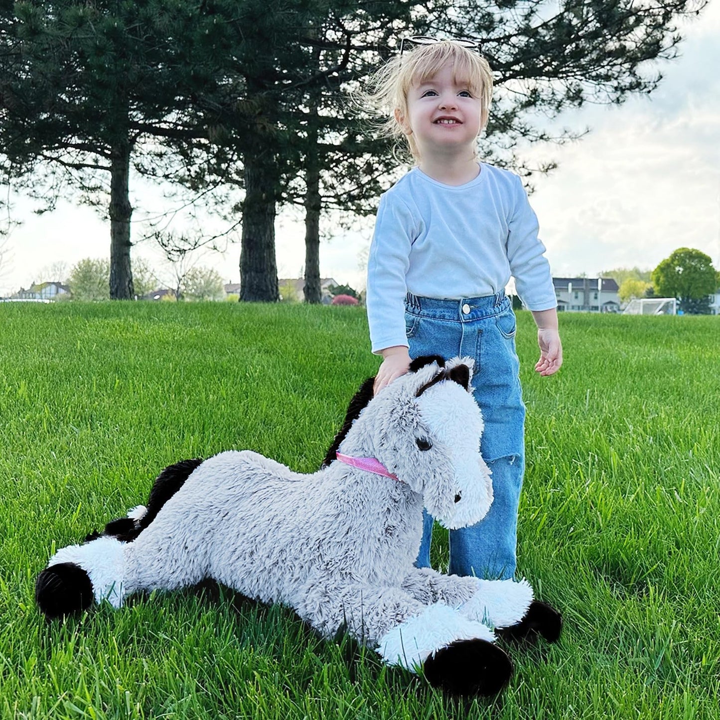Tezituor Giant Stuffed Animal, 4ft Large Brown Pony Plush Toy, 47 inch Horse Plush Pillow Gift for Boys Girls