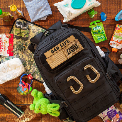 Dad Diaper Bag for Men with Removable Patches, Waterproof Tri-fold Changing Pad, Insulated Pouches, Molle Webbing, YKK Zippers, Black