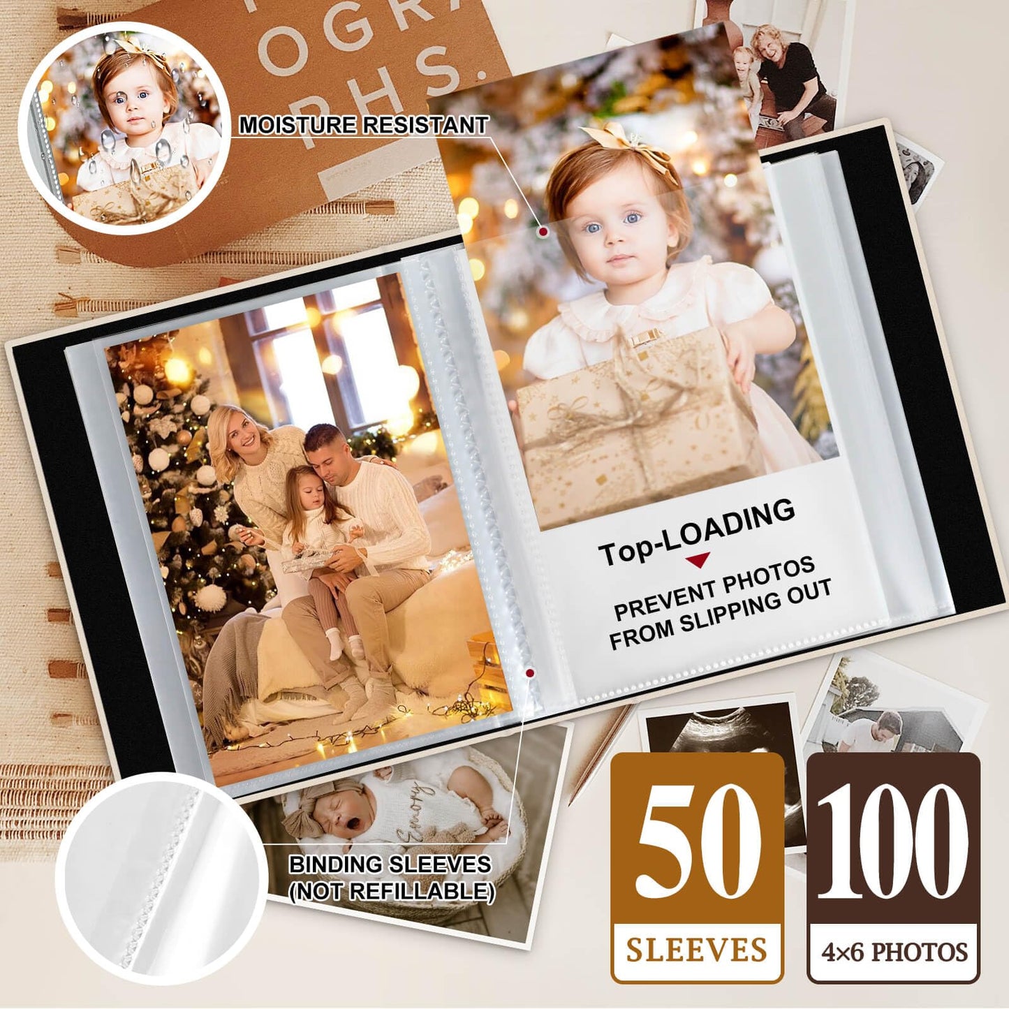 Lanpn Baby Photo Album 4x6 300 Pockets, Linen Newborn Bebe Ultrasound Photo Album with Memo Writing Area, Cover Photo Book, Picture Album for kids, Baby Girl Boy Memory Book Keepsake Colorful