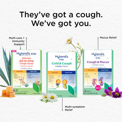 Hyland's Kids Cold and Cough, Day and Night Combo Pack, Cold Medicine for Ages 2 and up, Syrup Cough Medicine for Kids, Nasal Decongestant, 4 Fl Oz (Pack of 2)