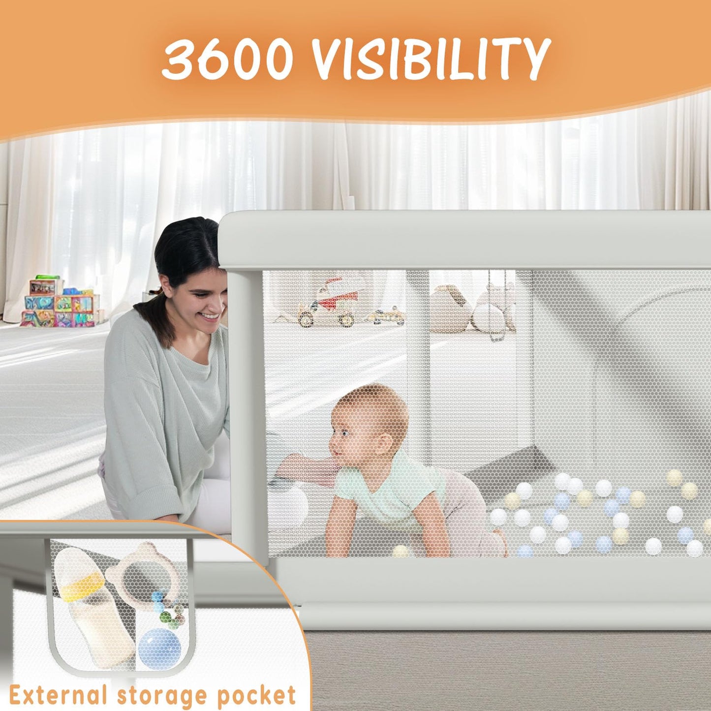 Baby Playpen 50x50 Inch, Play Pens for Babies and Toddlers Baby Fence Baby Play Yards for Indoor & Outdoor with Breathable Mesh Anti-Fall Playpen