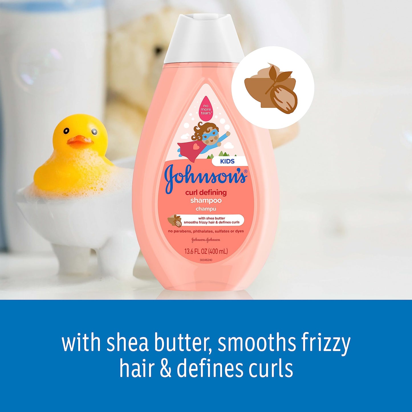 Johnson's Kids Curl Defining Leave-In Conditioner + Shea Butter, Tear-Free, Paraben-, Sulfate- & Dye-Free, Hypoallergenic & Gentle for Toddlers' Haircare, Bath Essentials, 6.8 fl. oz