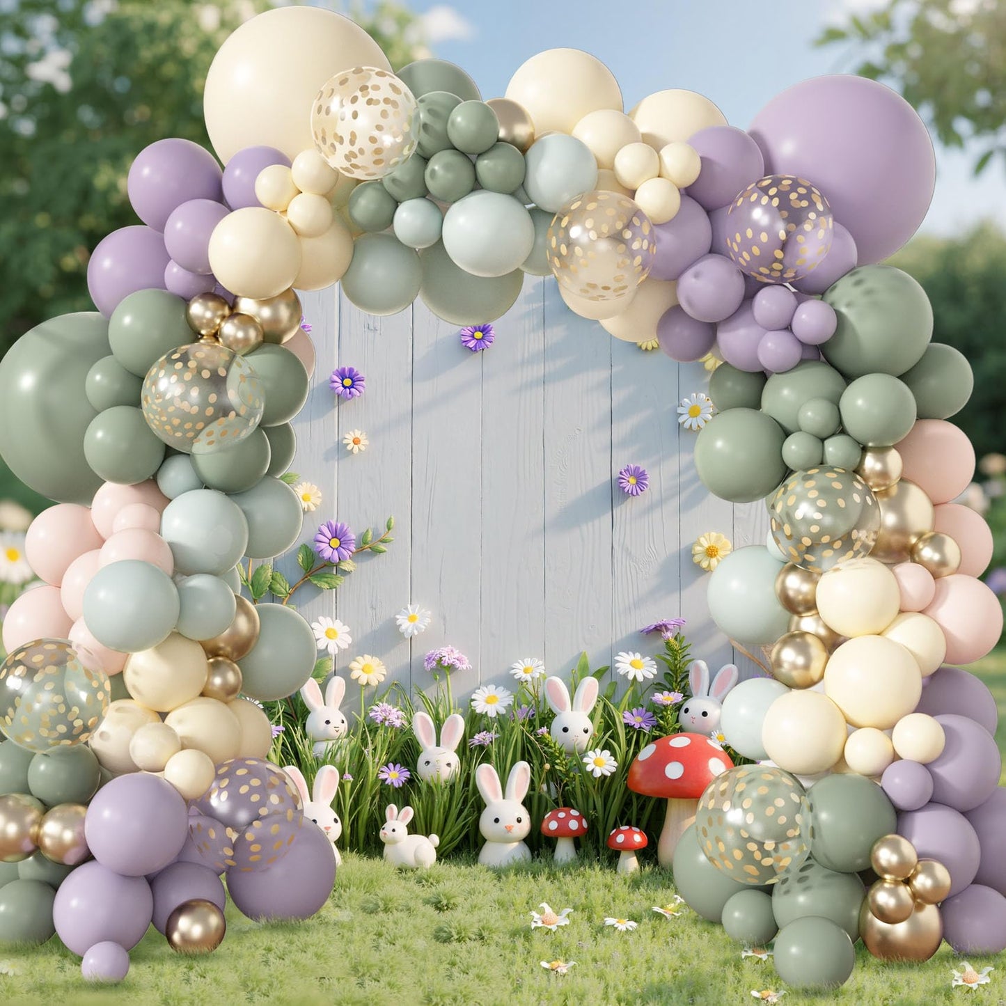 Amandir 173Pcs Pink Blue Green Balloon Arch Garland Kit, Dusty Baby Pink Mauve Pastel Mist Haze Green Blue Gold Confetti Balloons for Baby Shower Gender Reveal Wildflower Birthday Party Decorations