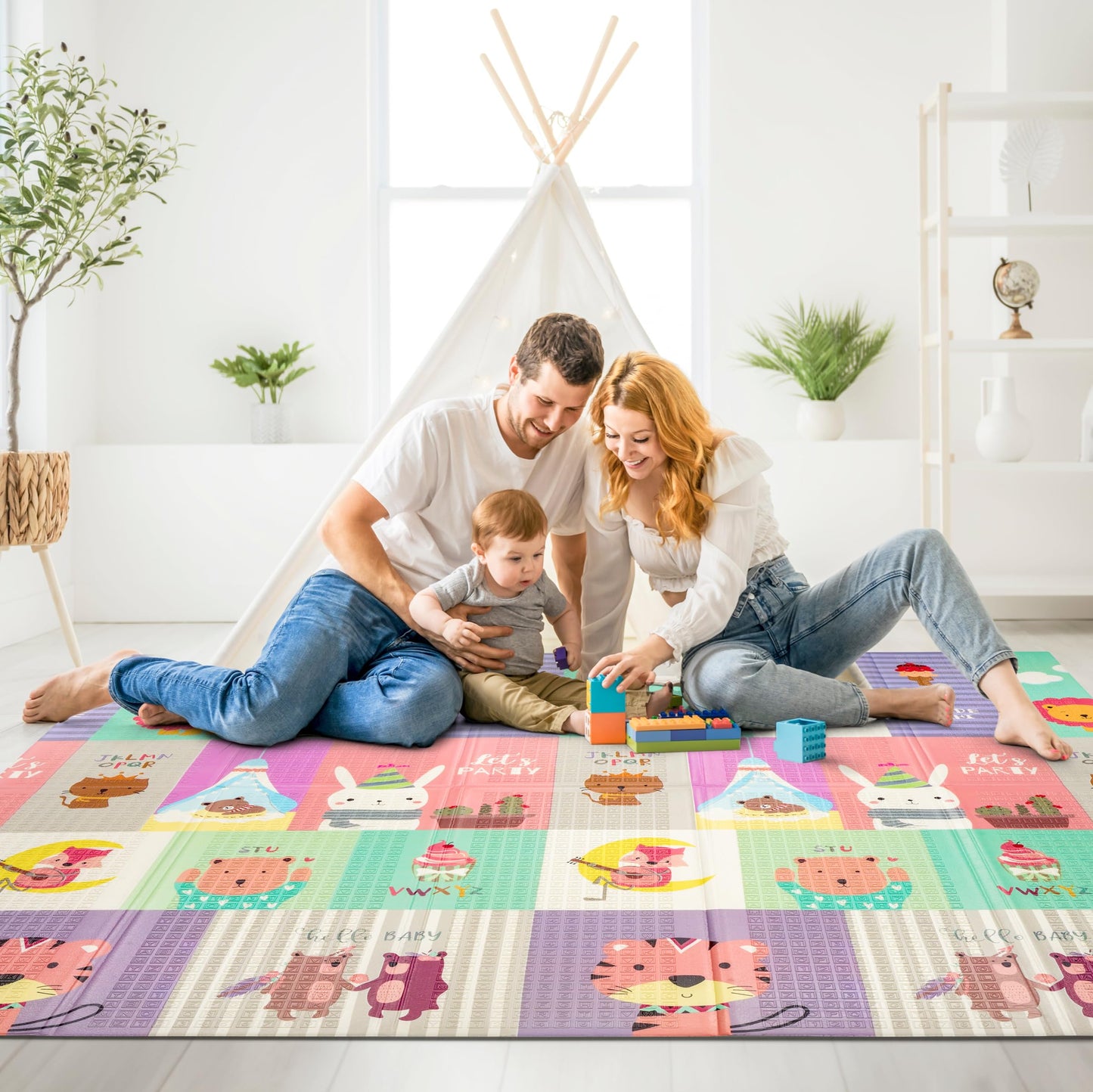 Sorbus Foldable Baby Play Mat, Kids Foam Mats for Floor with Travel Bag - Waterproof Foldable Play Mats for Babies, Infants, Toddlers, and Kids Playtime & Tummy Time 78x70x0.4 (Safari Party)